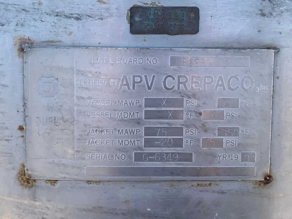 300 gallon APV Crepaco, Stainless Steel Kettle, 64" diameter x 14" straight side, 75 psi @ 350 F Jacket, 3 - Image 2