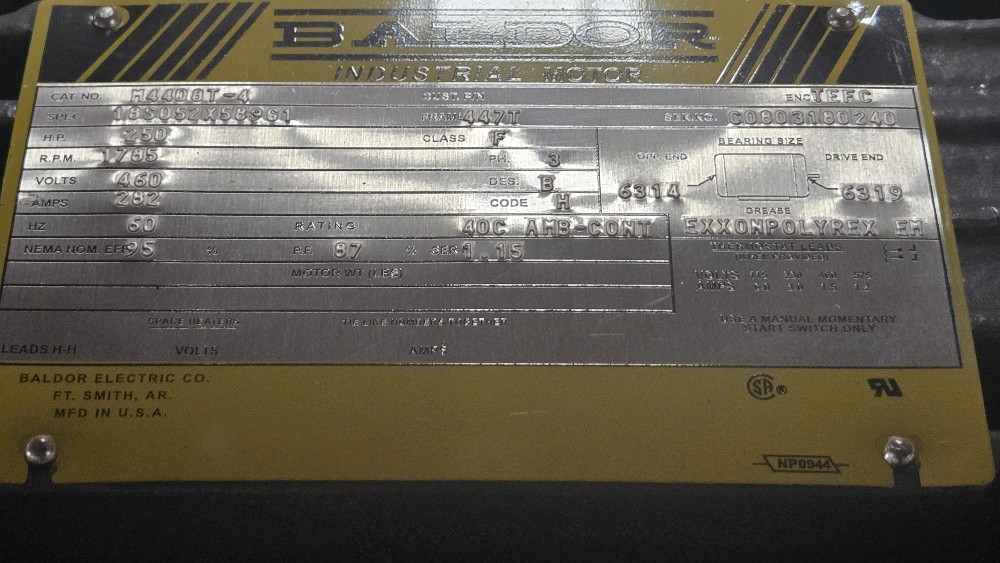 250 HP 1800 RPM Baldor, Frame 447T, TEFC, 460 Volts - Image 4