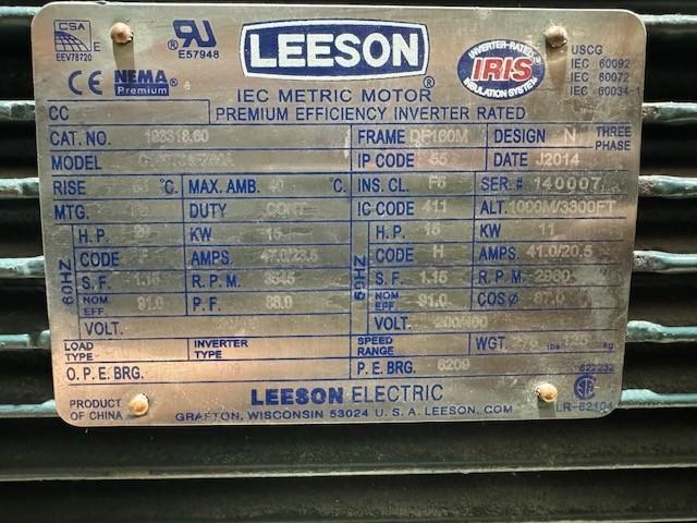 29/15 HP 3645/2980 RPM Leeson #103318.60, 200/400 Volts, 3. phase - Image 4