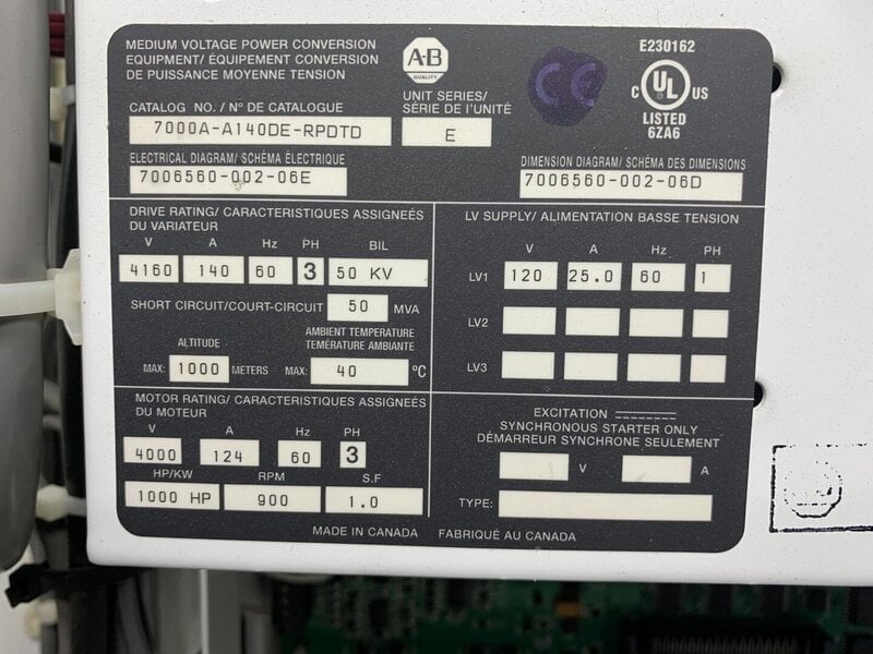 1000 HP Allen-Bradley, 7000A-A140DE-RPDTD, Powerflex 7000 VFD, insulated building, 4160 Volts - Image 2