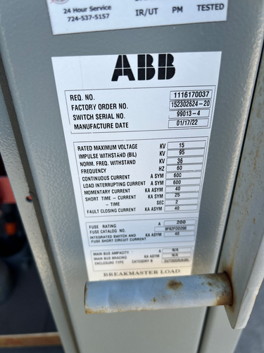 600 Amp. ABB, BreakMaster, 15 KV switch, 1 Section - NEMA 3R enclosure, 600 A Bus, 3 Phase/3 Wire, 15 kV, 95 - Image 3