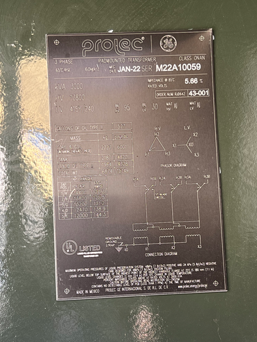 3000 KVA 13800 Delta Primary, 415Y/239 Secondary, General Electric Prolec, padmount transformer, never used - Image 2