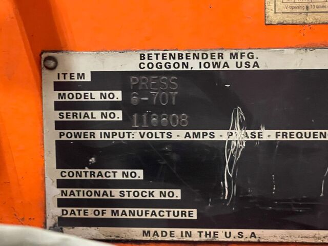 70 Ton, Betenbender #6-70T, press brake - Image 10