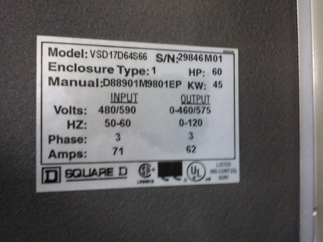 60 HP Square D, VSD17D64S66, Variable Speed Drive, Type 1 Enclosure - Image 2