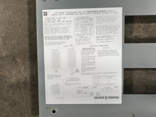 400 Amp. Square D, NQOD442L400CU, Panelboard, 120/208 VAC, 3 PH, 4 wire, 42 Space, w/ 28 breakers - Image 8