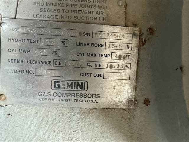1085 HP Geminis #E602, reciprocating compressor, 2-stages, 1200 RPM, Caterpillar G3516 TAW-LE NG engine, 2005 - Image 10