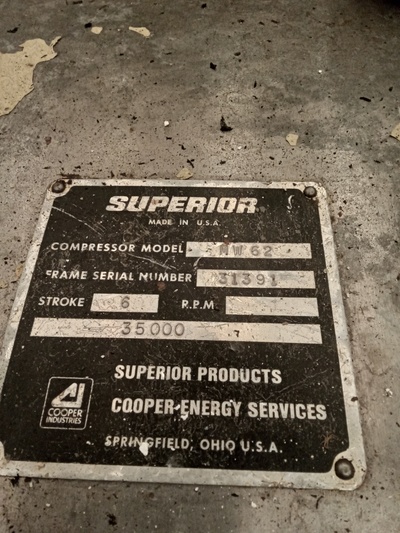 600 HP Superior #MW-62, reciprocating compressor, 2 throws, 2 stages, 900 RPM, Superior 6G-825 engine, 1989 - Image 8