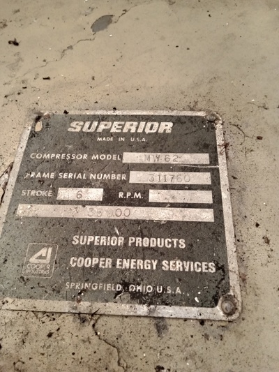 600 HP Superior #MW-62, reciprocating compressor, 2 throws, 2 stages, 900 RPM, Superior 6G-825 engine, 1989 - Image 10