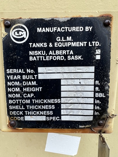 500 bbl Storage Tank, 1989 - Image 2