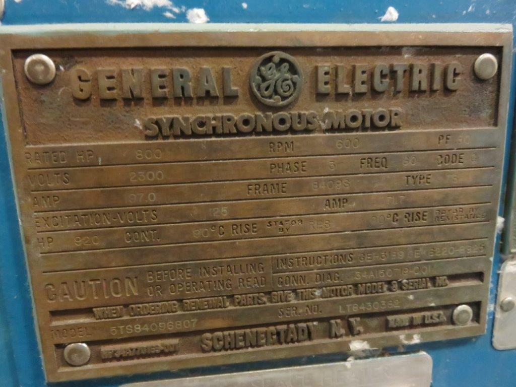 800 HP 600 RPM General Electric, Frame 8409S, synchronous motor, 2300 Volts - Image 7