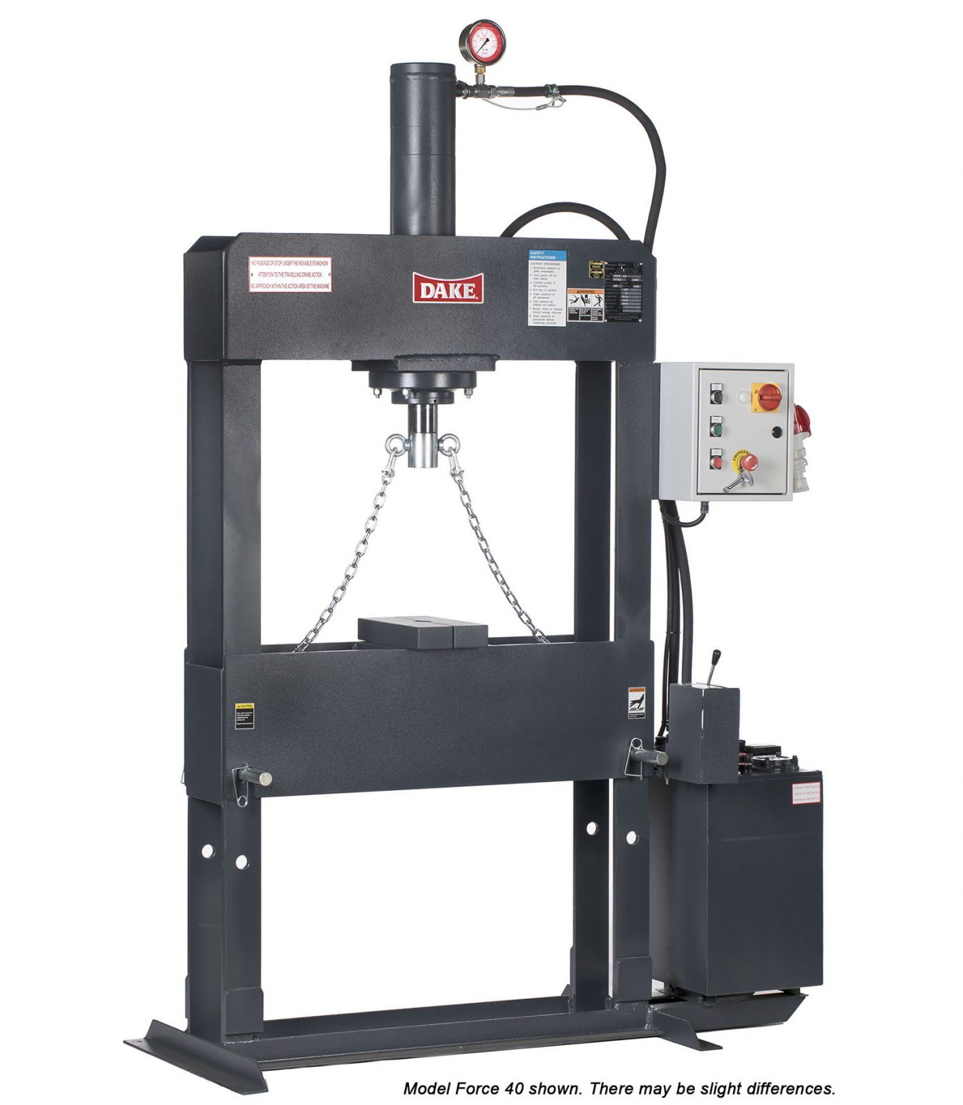 100 Ton, Dake #Force-100, H-Frame Press, 100 mm Ram diameter, 19" Ram Travel, 180 mm Bore, 35" max Ram to - Image 2