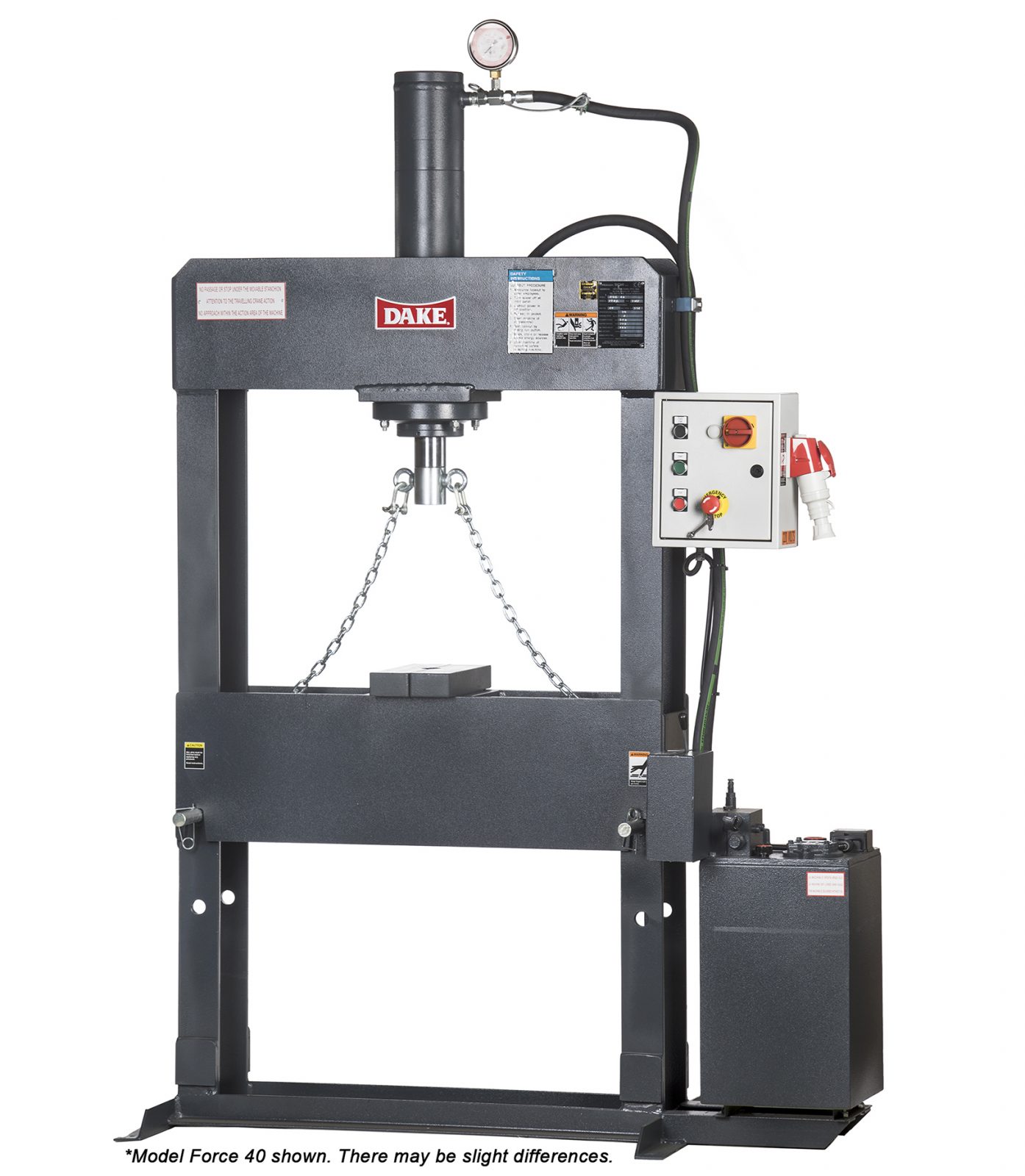 100 Ton, Dake #Force-100, H-Frame Press, 100 mm Ram diameter, 19" Ram Travel, 180 mm Bore, 35" max Ram to - Image 3