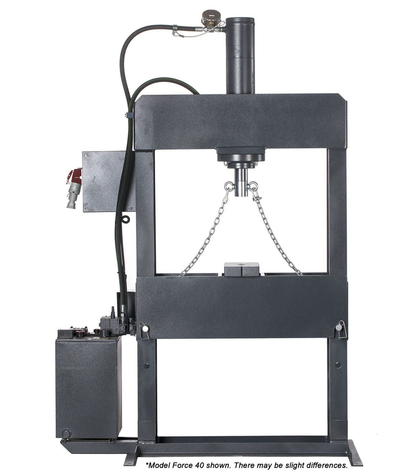 100 Ton, Dake #Force-100, H-Frame Press, 100 mm Ram diameter, 19" Ram Travel, 180 mm Bore, 35" max Ram to - Image 4