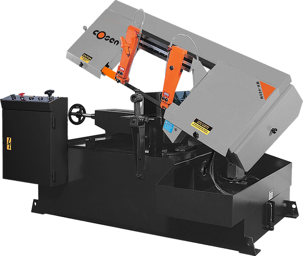 10" Cosen #MH-460M, Manual Horizontal Scissor Style Mitering Band Saw, 75/121/190/305 FPM, 11' 6" x 1" x - Image 1