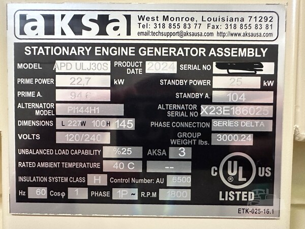 25 KW Aksa, stationary generator set, 1-phase, John Deere 4045 engine, enclosure - Image 7