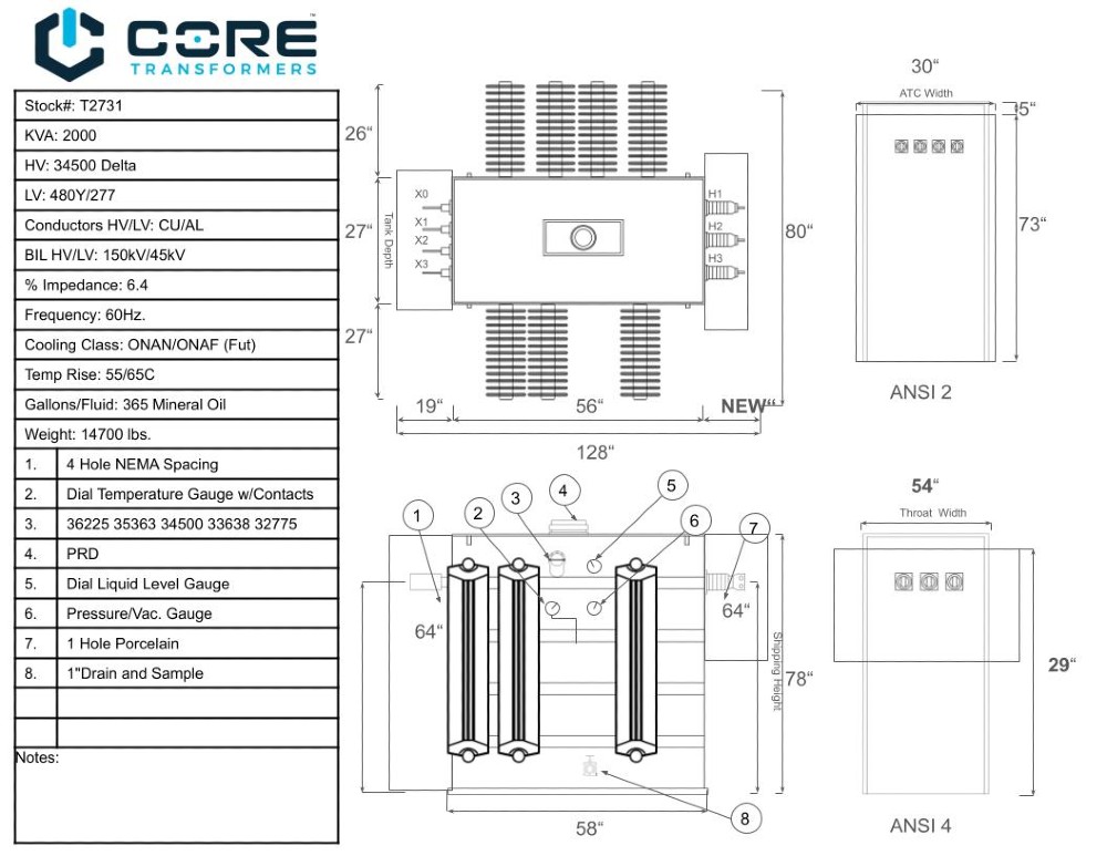 2000 KVA 34500 Delta Primary, 480Y/277 Secondary, SUB, proCORE(immediate shipment available) - Image 6