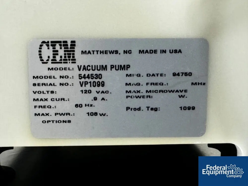 CEM Discover #544530, Vacuum Pump, 108 watts, 120 V. (3 available) - Image 2