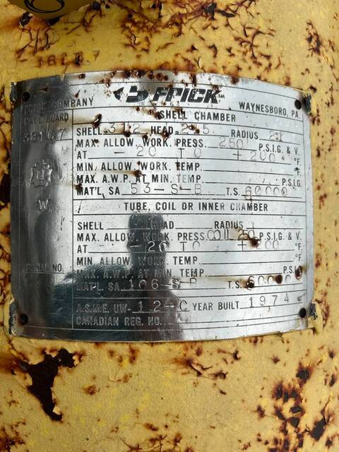 24" diameter x 60" L Frick, Vertical Ammonia Accumulator, 150 Gallons, 250 PSI @ 200 F, 1974 - Image 6