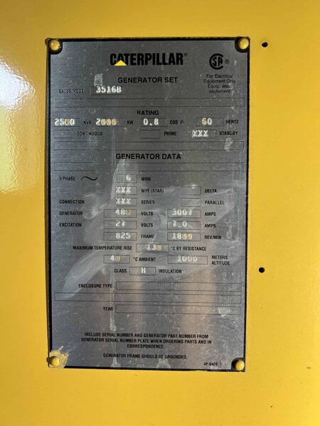 2000 KW Caterpillar #3516B, diesel generator set, 480 Volts, 2000 - Image 4