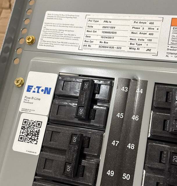 400 Amp. Eaton, PRL1A Interior, Panelboard, 208/120 Volts 3PH 4W MLO 400 Amp Panel, New - Image 3