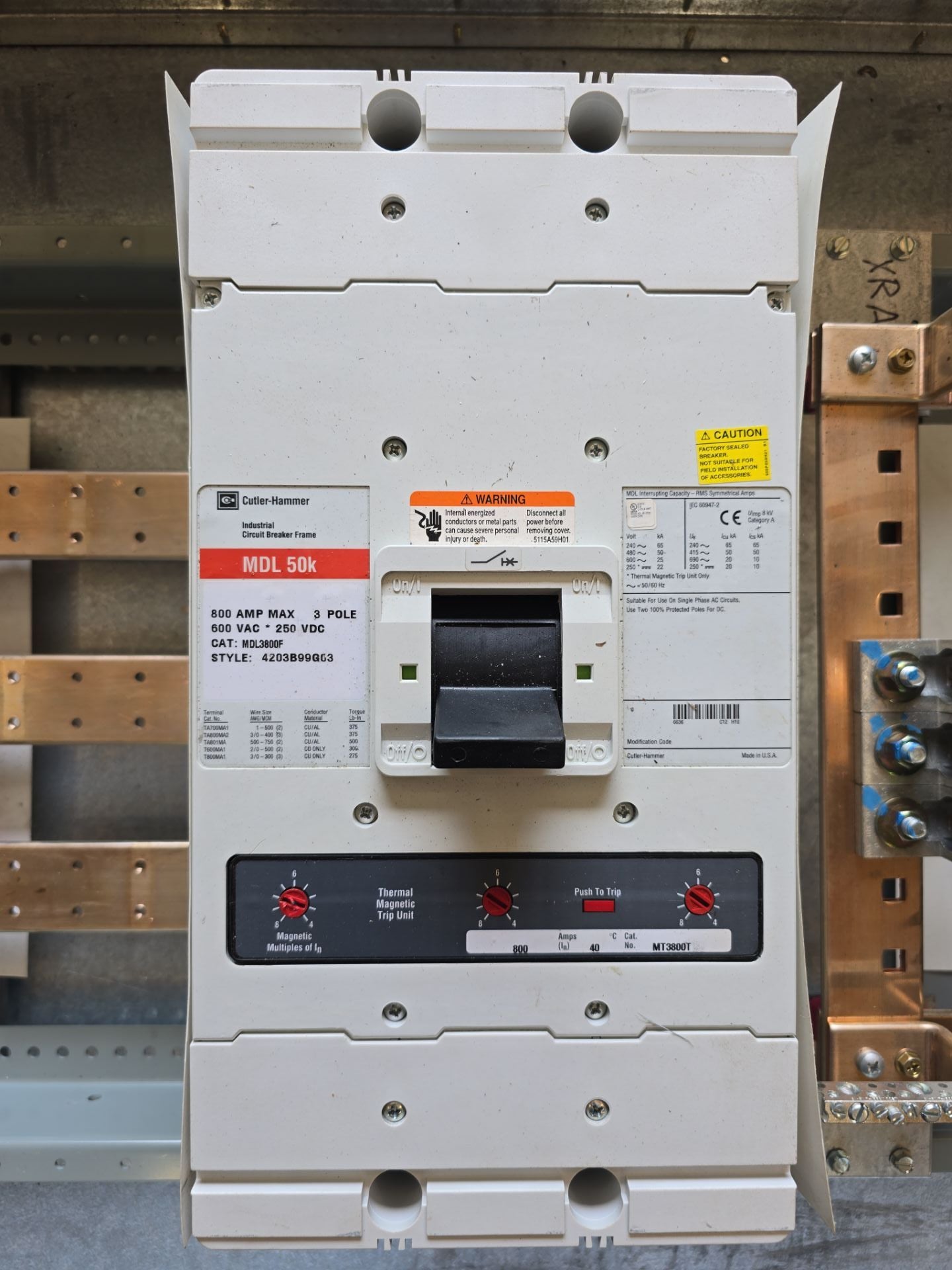 800 Amp. Eaton, PRL4, Panelboard, 208/120 Volts 3PH 4W MCB Main MDL3800 Indoor Encl BX3673 - Image 6