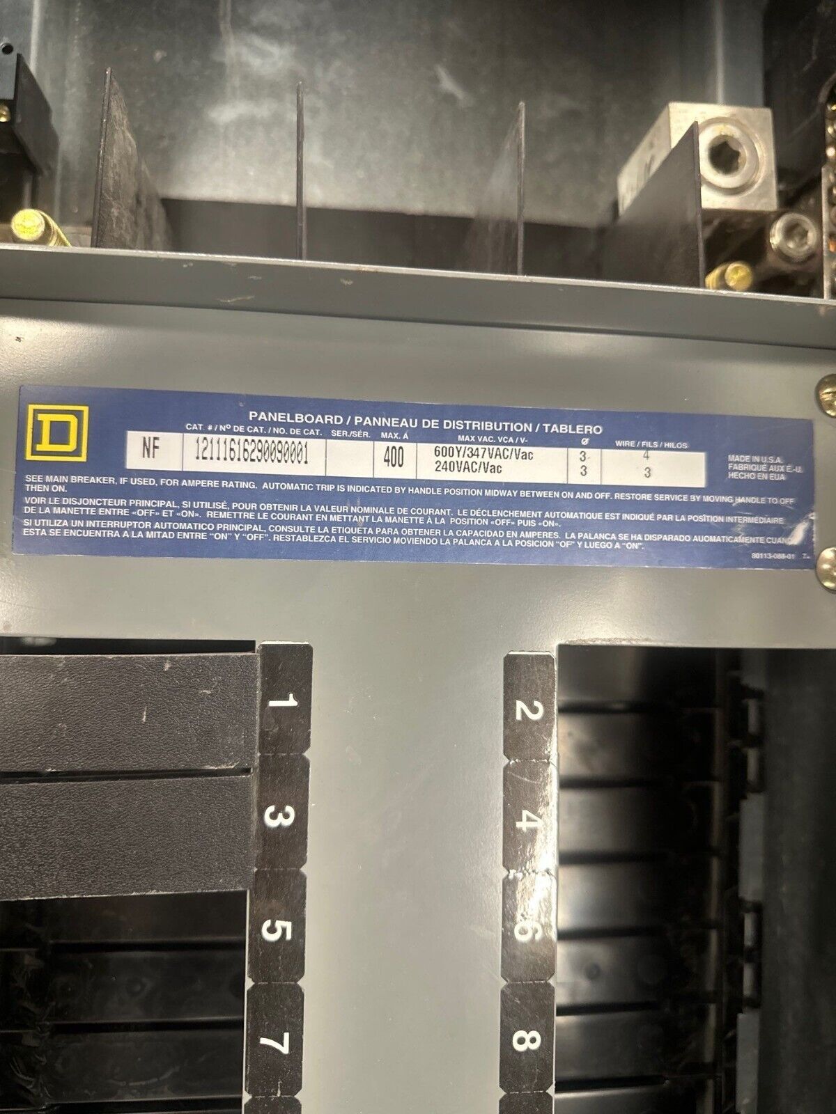 400 Amp. Square D NF, Panelboard, 600Y/347 Volts 3PH 4W MLO 42 Circuit Main Lug Indoor Encl P375 - Image 3