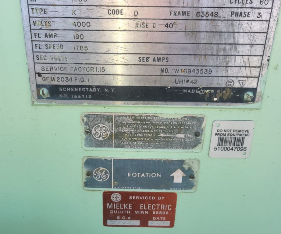1500 HP 1785 RPM General Electric, Frame 6354S, type K, 1.15 service factor, 4000 Volts - Image 9