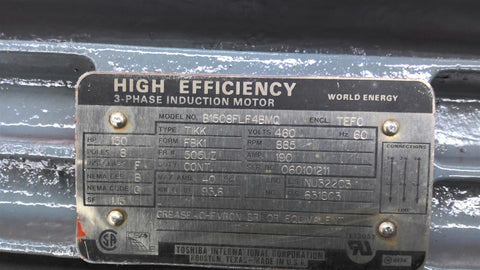 150 HP 900 RPM Toshiba B1508FLF4BMQ, Frame 505UZ, TEFC, 8P, 460 Volts - Image 2