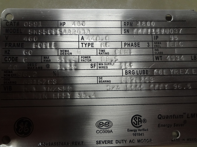 400 HP 1800 RPM General Electric, Frame 508/509LL, TEFC, BB, new, 460 Volts - Image 1