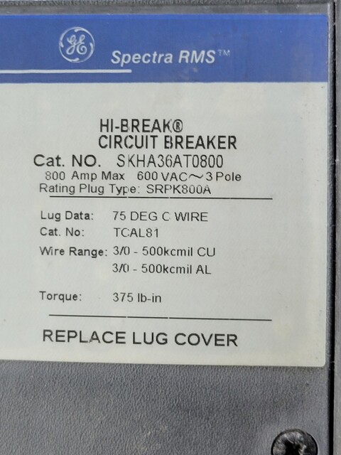 800 Amps, General Electric, SKHA36AT0800, 600 Volts, 3p - Image 4
