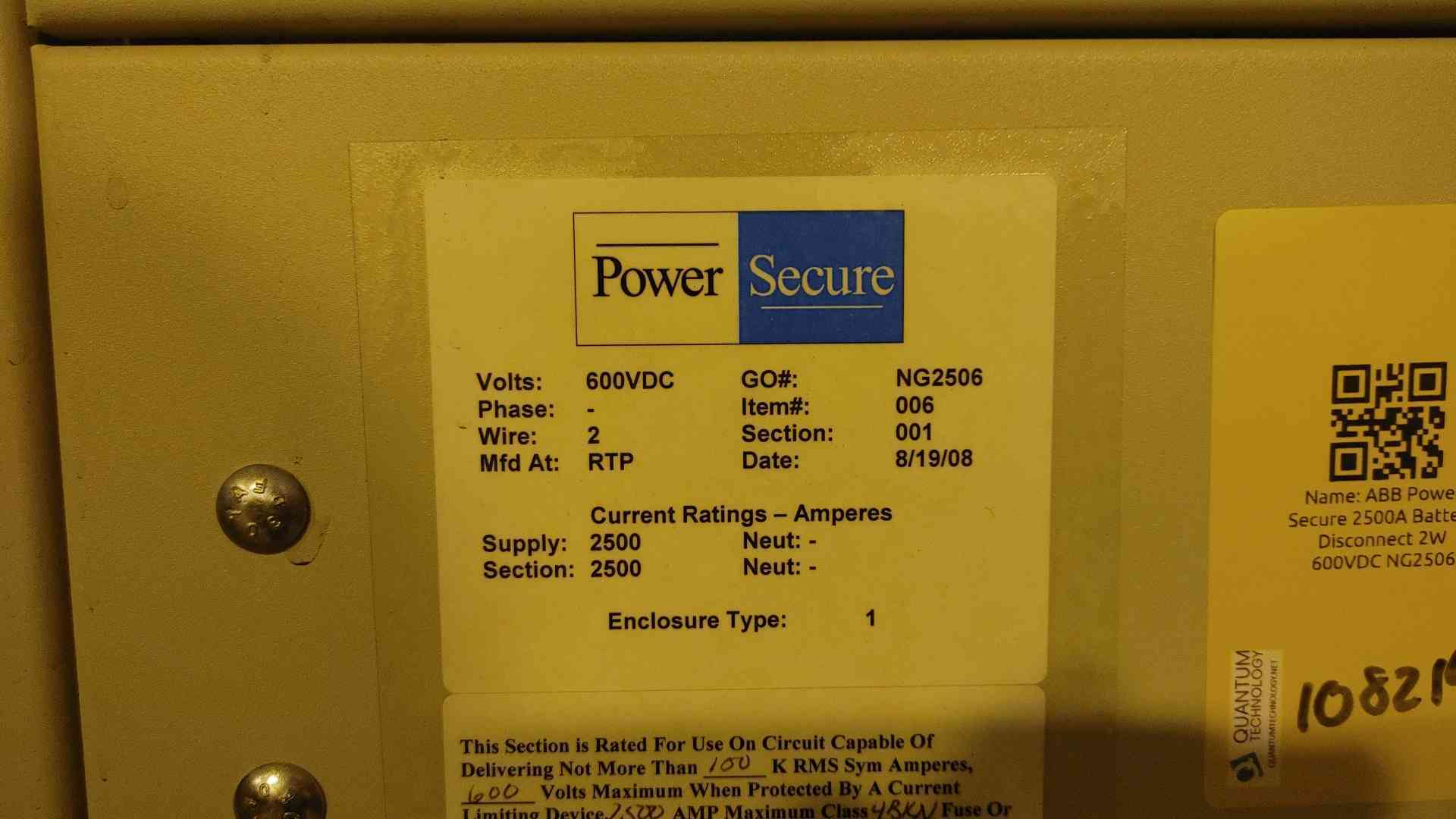 ABB Power Secure, #SACE-S8D, Battery Disconnect, 2500 amps, 2 Wire, 600 VDC, Type 1 enclosure (3 available) - Image 10