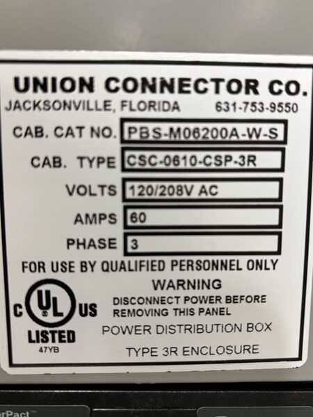 60 Amp. Union Connector #PBS-M06200A-W-S, 120/208 Volts docking station with camlocks - Image 5