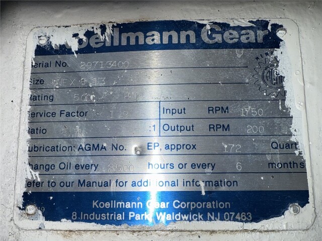 Koellmann #UNEX-8.13, gearbox for Welex extruder, 8.71:1 gearbox ratio, 500 HP @ 1750 RPM - Image 5