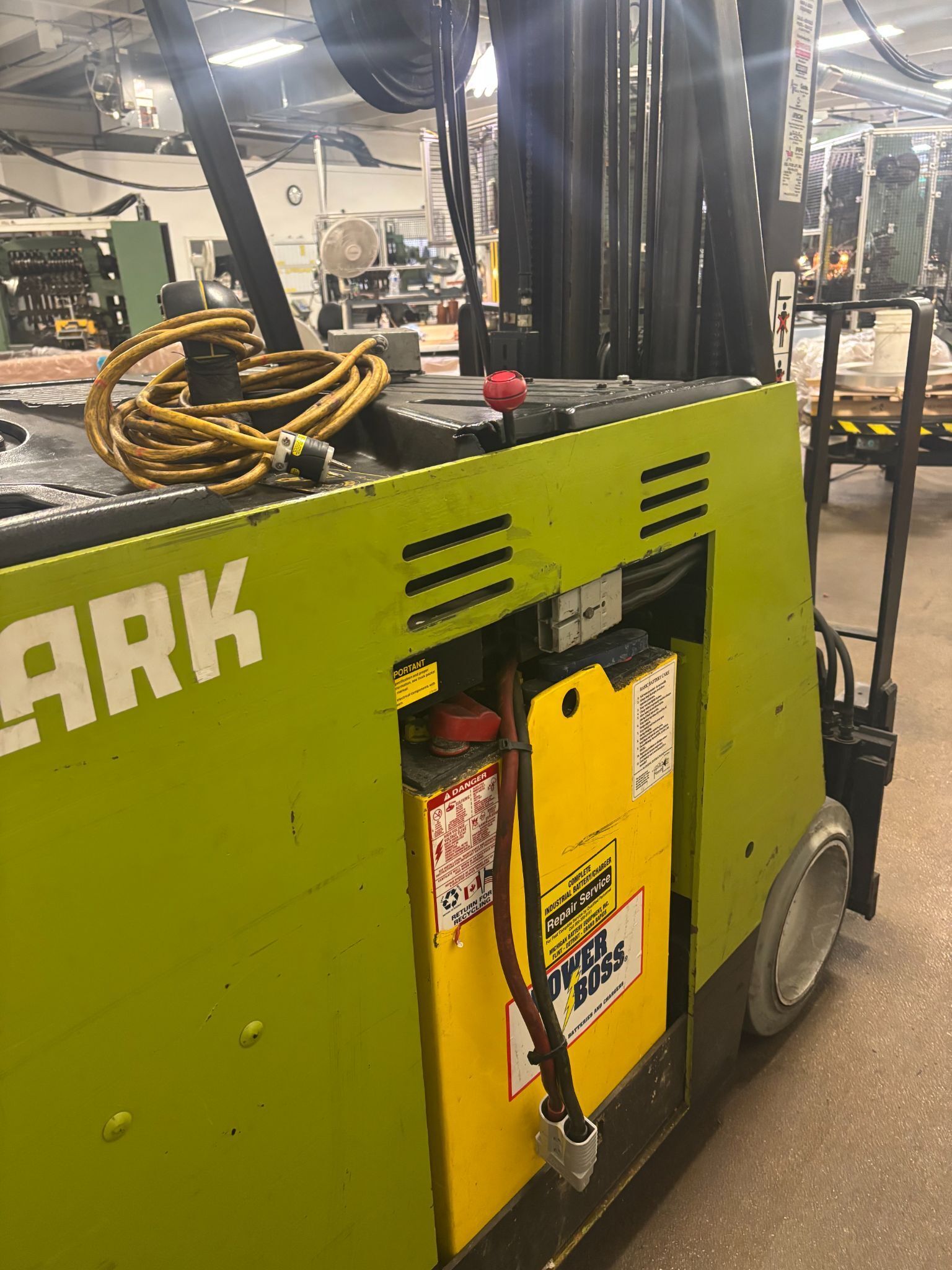 3800 lb. Clark #ESM1125, standup electric forklift, 186" lift height, 24" load center, batteries & charger - Image 3