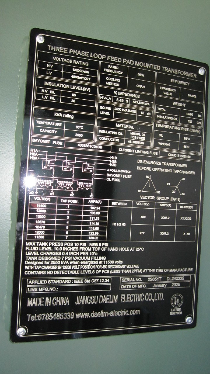 2550 KVA 14400 Primary, 480Y/277 Secondary, Daelim, Pad Mount Transformer, J-tap, Oil, new - Image 1
