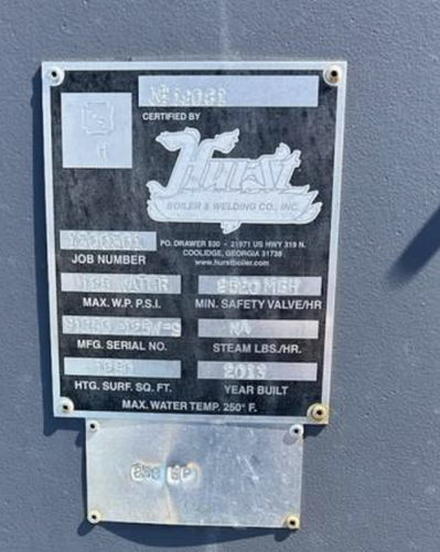 250 HP Hurst #500-Series, Scotch Marine firetube Boiler, wet-back design, 125 PSI, 2013 - Image 2