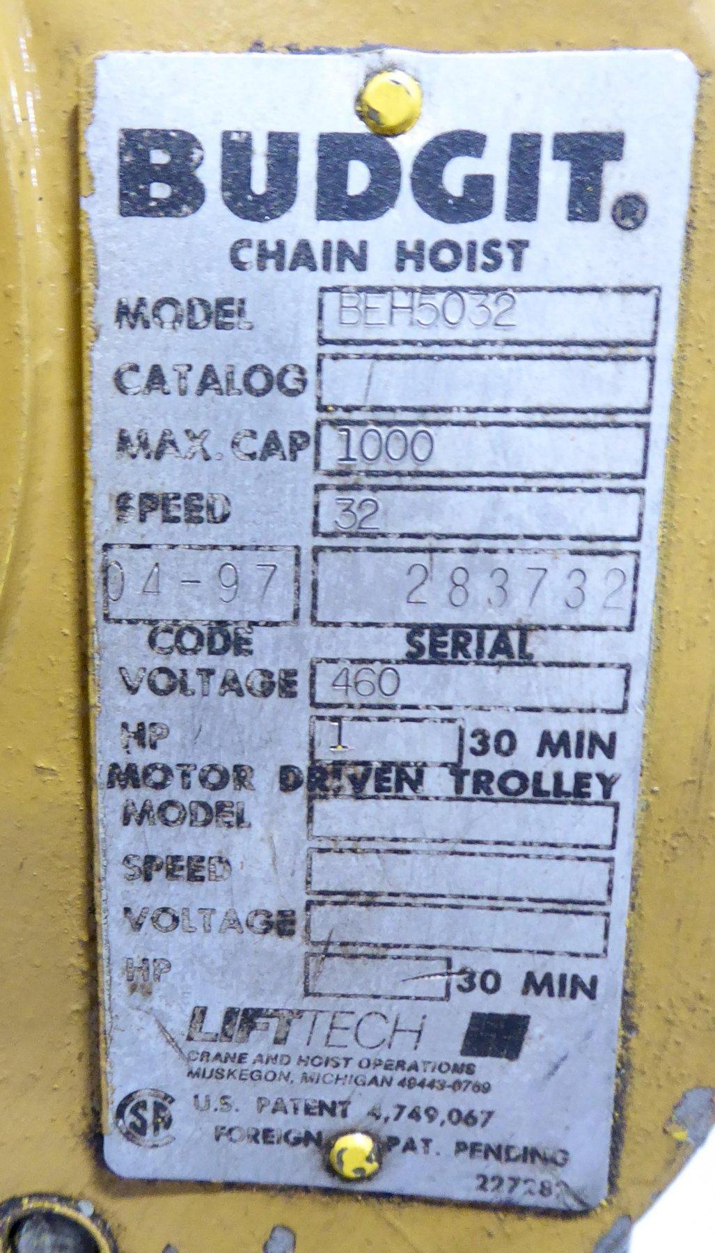 1/2 Ton, Budgit #BEH5032, electric chain hoist, 1/2 HP, 32 FPM, chain bucket, pendant Control - Image 3