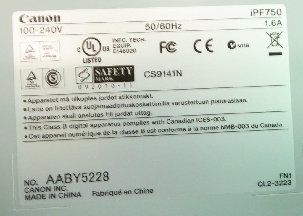 Cannon #iPF750, large jet inkjet printer, 5-color 36" printer, 1200 dpi - Image 3