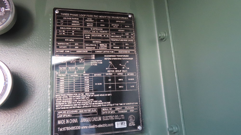 2550 KVA 14400 Primary, 480Y/277 Secondary, Daelim, Pad Mount Transformer, J-Tap, Oil, new - Image 1