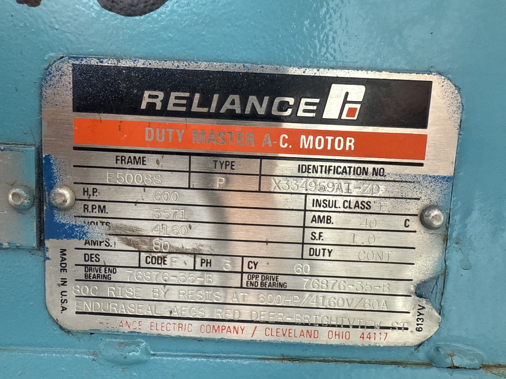 600 HP 3571 RPM Reliance, Frame 5008S, weather protected enclosure type 2, SB, 1.0 service factor, 4160 Volts - Image 1