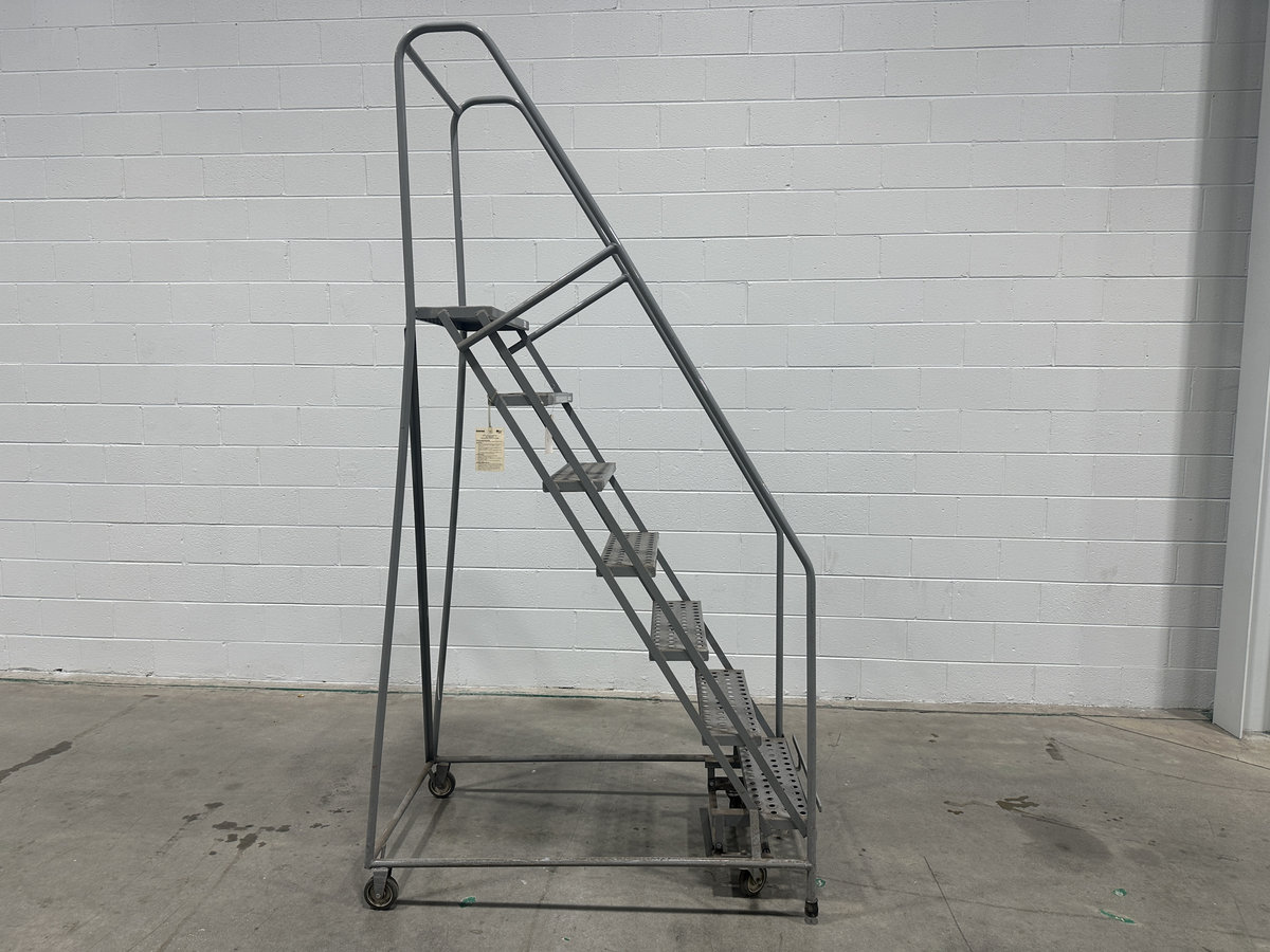 7 Step Cotterman, rolling steel staircase ladder, 450 lb. capacity, 59° ladder incline - Image 1