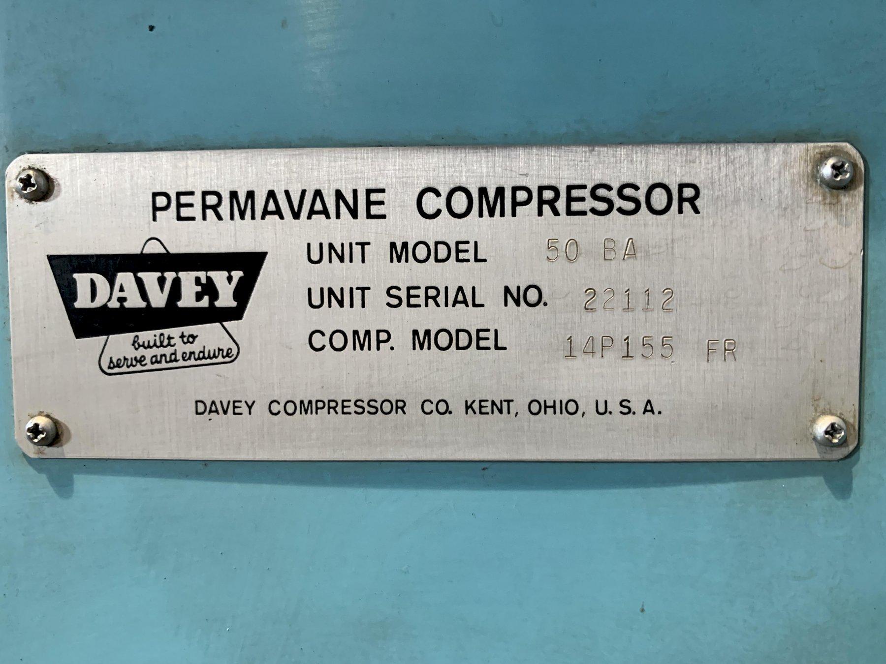 50 HP Davey #50BA, rotary sliding vane compressor, 215 cfm, 125 psi - Image 4