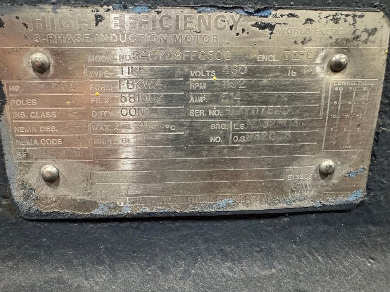 450 HP 1192 RPM Toshiba, Frame 5810UZ, TEFC, RB, 1.15 service factor, 460 Volts, Rebuilt - Image 1