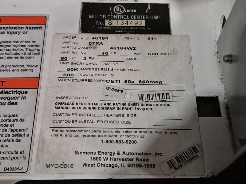 Siemens, 07FA, motor control center bucket, 40 HP, 600 Volts, 3 phase, like new - Image 2