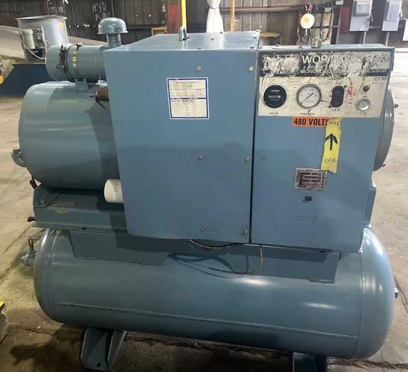 25 HP Worthington, tank mounted air compressor, 180 psi, 1765 RPM, 230/460 V., 120 gallon tank, 1978 - Image 1