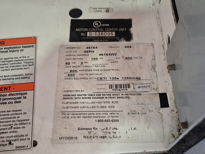 Siemens, 06FH, starter motor control center bucket, 100 HP, 600 Volts, 3 phase, like new - Image 2