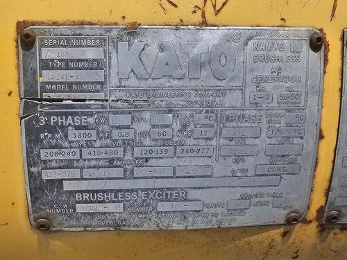 125 KW, 1800 RPM, Caterpillar Kato, generator end, 480 Volts - Image 2