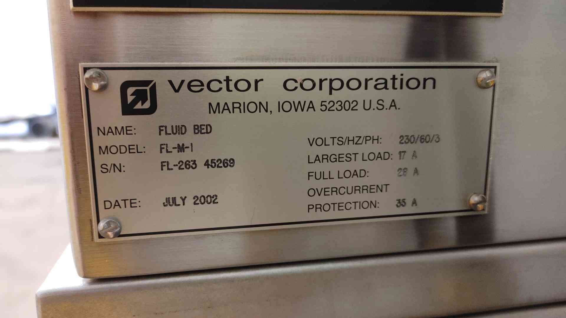 Vector Corporation #FL-M-I, Fluid Bed, 230 V., 60Hz, 3 Ph, 2002 - Image 9
