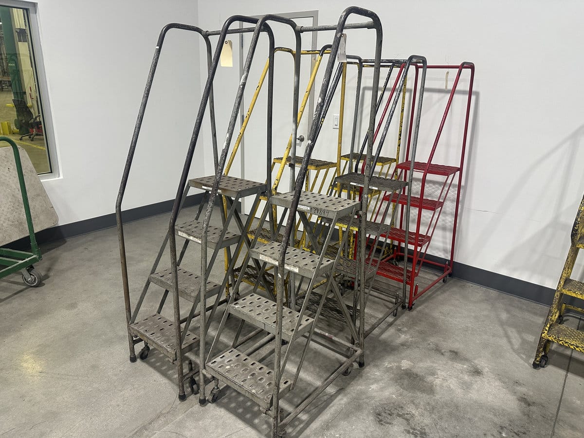 20" width x 75" H x 30" L, Rolling metal staircase ladders (6 available) - Image 1
