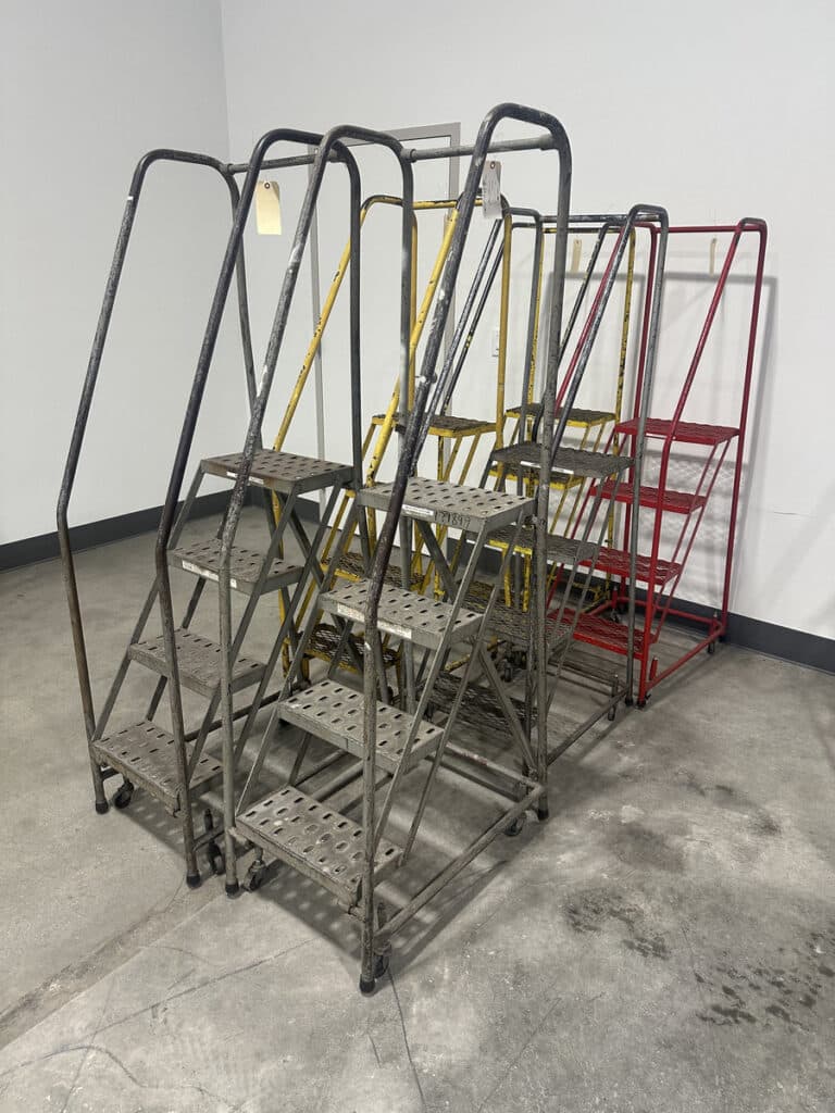 20" width x 75" H x 30" L, Rolling metal staircase ladders (6 available) - Image 2